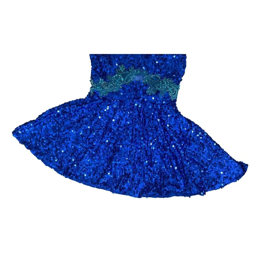Weissman Blue Sequin Dance Costume Small Adult Teal Beaded‎ Competition Dress